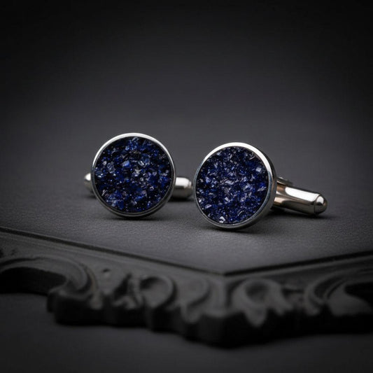Natural Stone Inlay Cufflinks | 925 Sterling Silver Mens Jewelry | Minimalist Gothic Celestial Style | Anniversary and Groom Gift