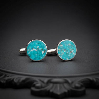 Turquoise Stone Cufflinks | 925 Sterling Silver Mens Jewelry | Minimalist Natural Vintage Style | Wedding and Anniversary Gift