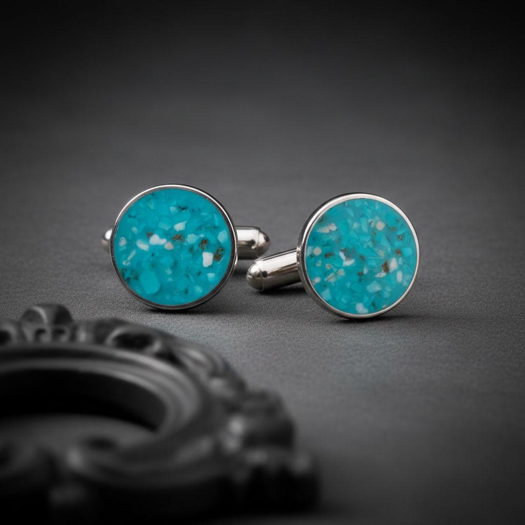 Turquoise Stone Cufflinks | 925 Sterling Silver Mens Jewelry | Minimalist Natural Vintage Style | Wedding and Anniversary Gift