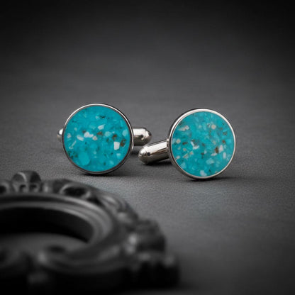 Turquoise Stone Cufflinks | 925 Sterling Silver Mens Jewelry | Minimalist Natural Vintage Style | Wedding and Anniversary Gift