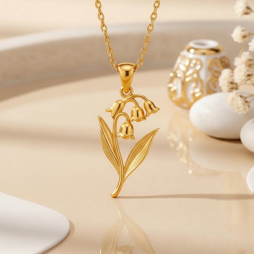 Lily of the Valley Pendant Necklace | 925 Sterling Silver Jewelry | Botanical Floral Design | May Birth Flower Gift