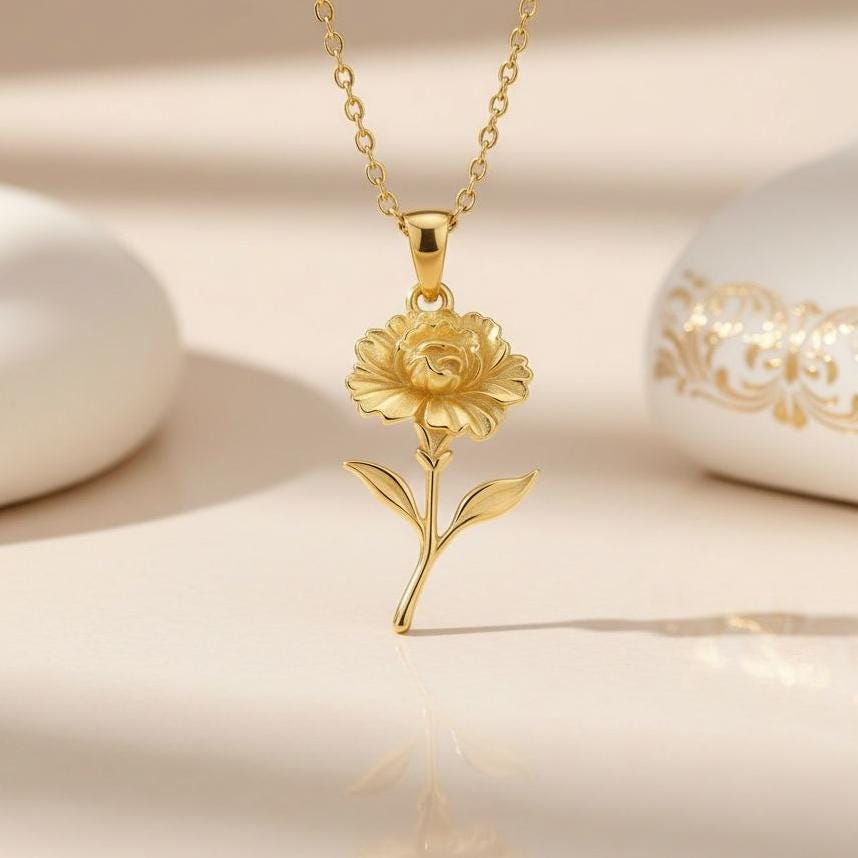 Carnation Flower Pendant Necklace | 925 Sterling Silver Jewelry | Botanical Floral Design | Meaningful Symbolic Gift