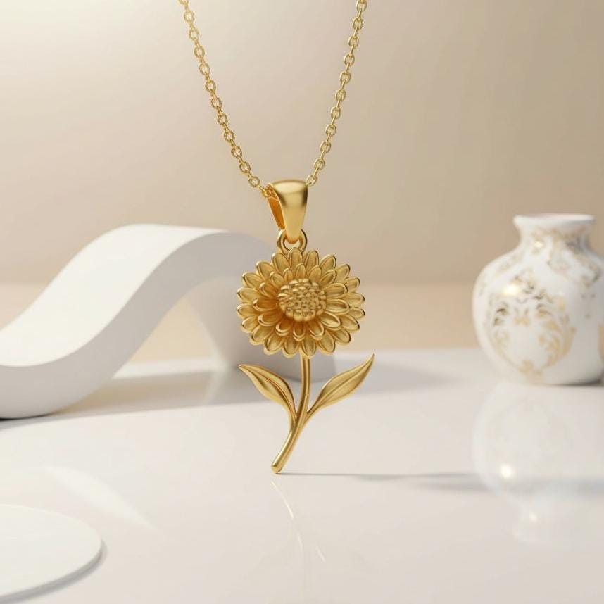 Chrysanthemum Flower Pendant Necklace | 18K Gold Plated 925 Silver Jewelry | Botanical Floral Design | November Birth Flower Gift