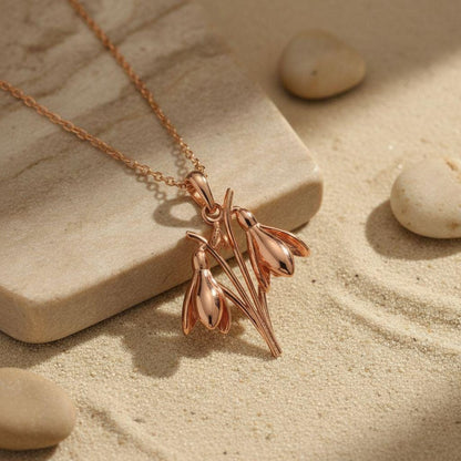 Snowdrop Flower Necklace | 925 Sterling Silver | January Birth Flower Minimalist Jewelry | Birth Month Gift