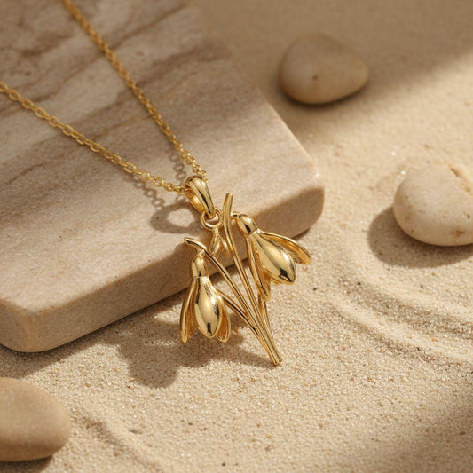 Snowdrop Flower Necklace | 925 Sterling Silver | January Birth Flower Minimalist Jewelry | Birth Month Gift