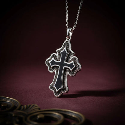 Onyx Cross Pendant Necklace | 925 Sterling Silver | Gothic Spiritual Faith Design | Meaningful Christian Gift