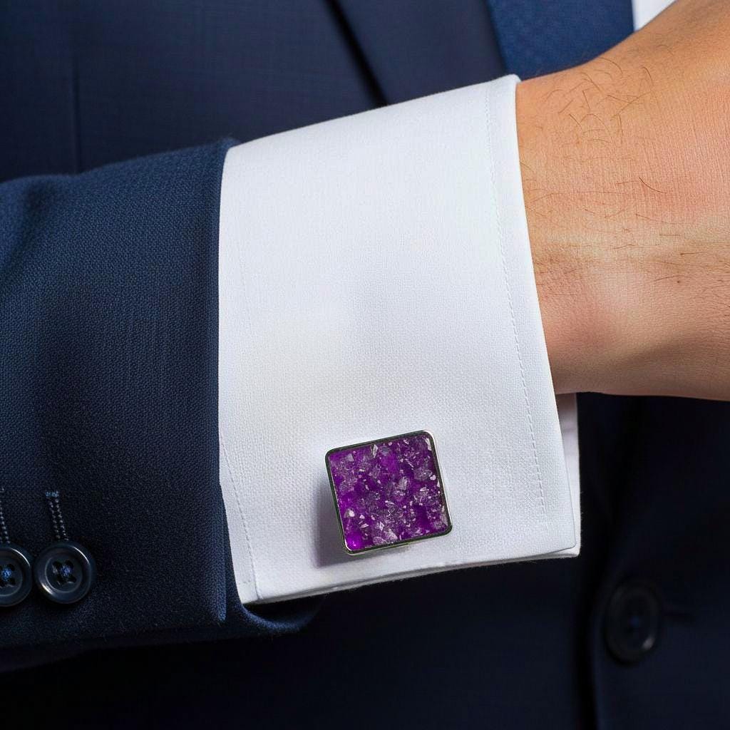 Amethyst Cufflinks | 925 Sterling Silver Mens Jewelry | Birthstone Luxury Style | Personalized Wedding and Gift Accessory