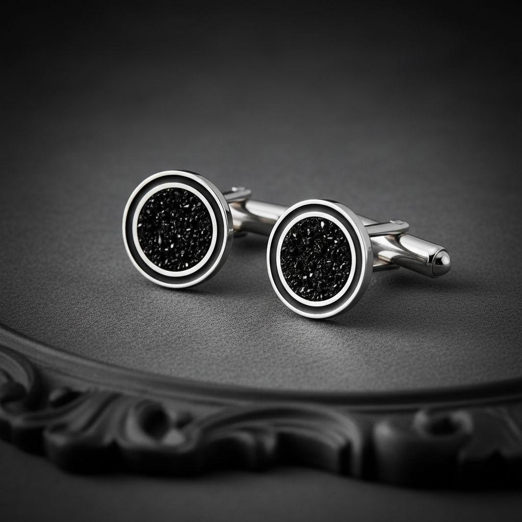 Black Onyx Cufflinks | 925 Sterling Silver Mens Jewelry | Minimalist Vintage Style | Groom Wedding Gift