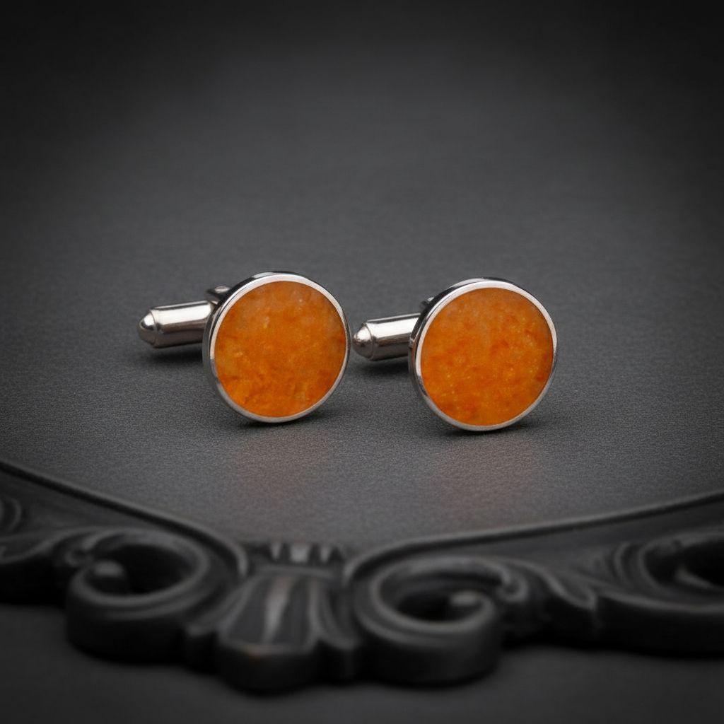 Amber Stone Cufflinks | 925 Sterling Silver for Men | Classic Minimalist Style | Elegant Gift for Him