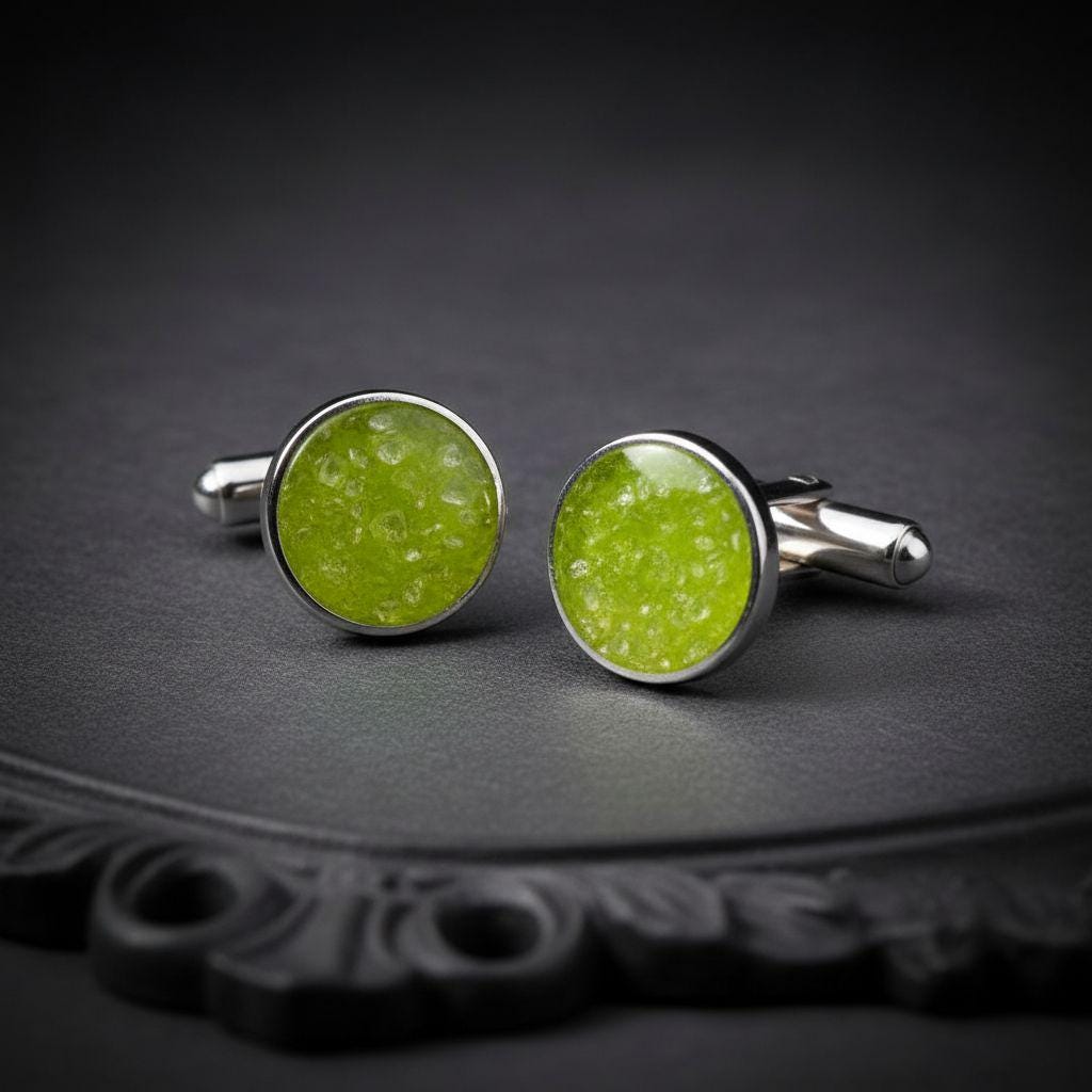 Handmade Peridot Cufflinks | 925 Sterling Silver for Men | Minimalist Nature Inspired | Meaningful Gift for Him
