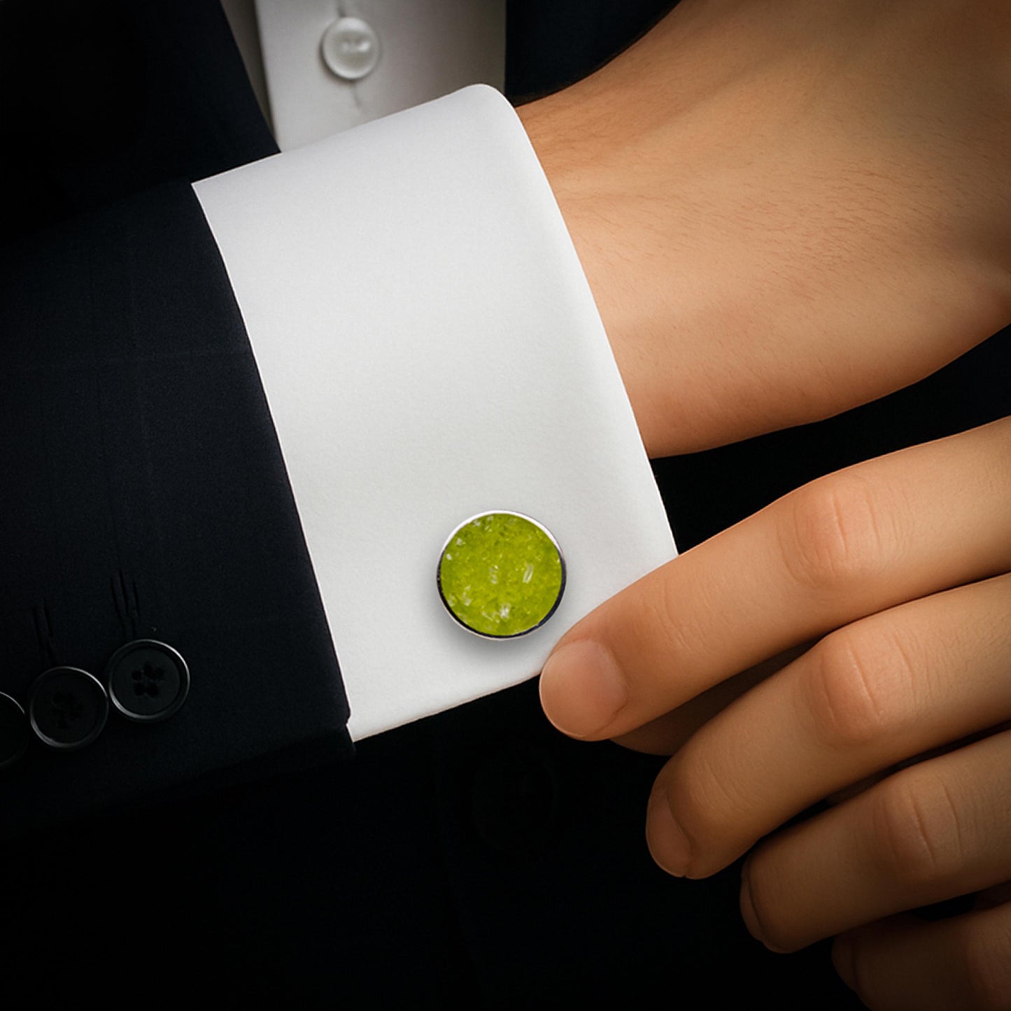 Handmade Peridot Cufflinks | 925 Sterling Silver for Men | Minimalist Nature Inspired | Meaningful Gift for Him