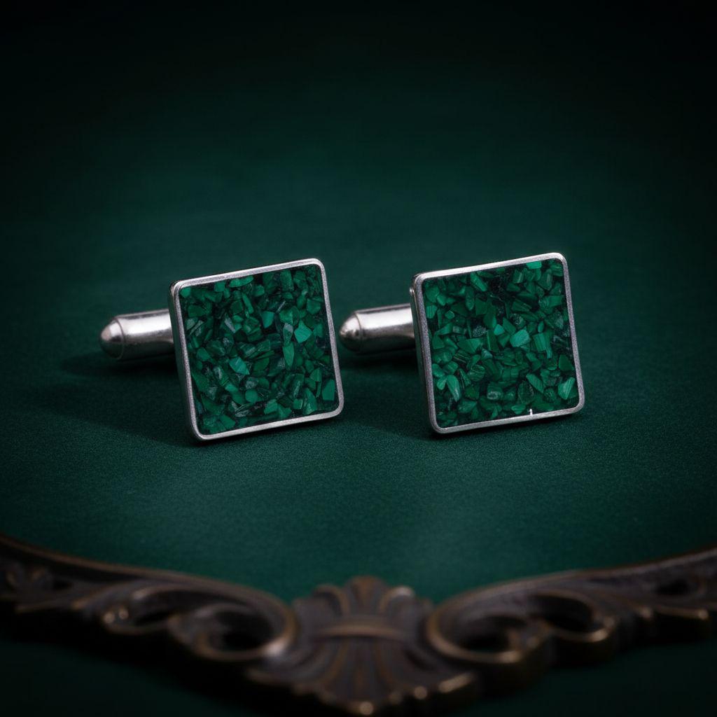 Malachite Cufflinks | 925 Sterling Silver Mens Jewelry | Minimalist Nature Inspired Design | Anniversary and Groom Gift