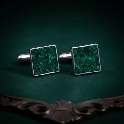 Malachite Cufflinks | 925 Sterling Silver Mens Jewelry | Minimalist Nature Inspired Design | Anniversary and Groom Gift