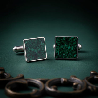 Malachite Cufflinks | 925 Sterling Silver Mens Jewelry | Minimalist Nature Inspired Design | Anniversary and Groom Gift