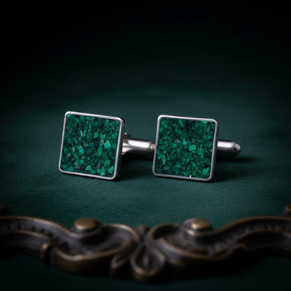 Malachite Cufflinks | 925 Sterling Silver Mens Jewelry | Minimalist Nature Inspired Design | Anniversary and Groom Gift
