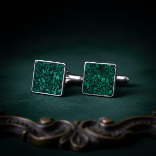 Malachite Cufflinks | 925 Sterling Silver Mens Jewelry | Minimalist Nature Inspired Design | Anniversary and Groom Gift