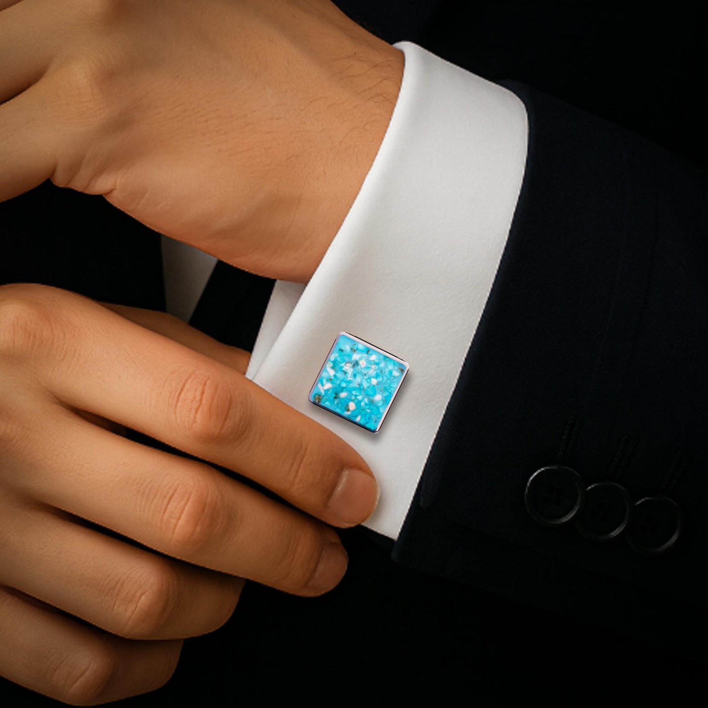 Handmade Turquoise Cufflinks | 925 Sterling Silver Mens Jewelry | Minimalist Nature Inspired Style | Anniversary and Groom Gift
