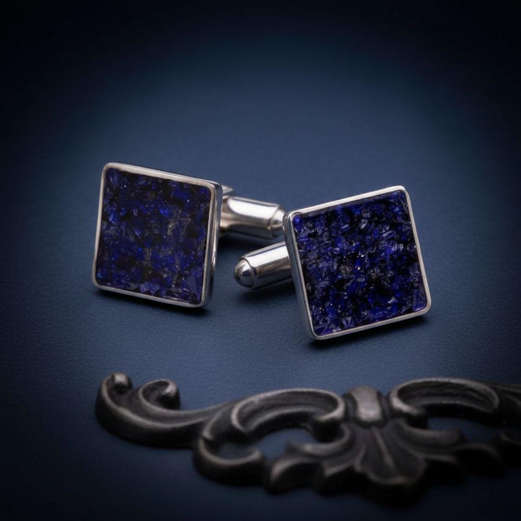 Natural Stone Cufflinks | 925 Sterling Silver Mens Jewelry | Minimalist Gothic Vintage Style | Anniversary and Groom Gift