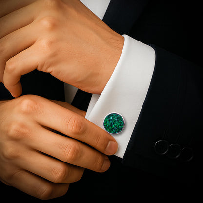 Personalized Malachite Stone Cufflinks | 925 Sterling Silver Mens Jewelry | Minimalist Vintage Gothic Style | Wedding and Anniversary Gift