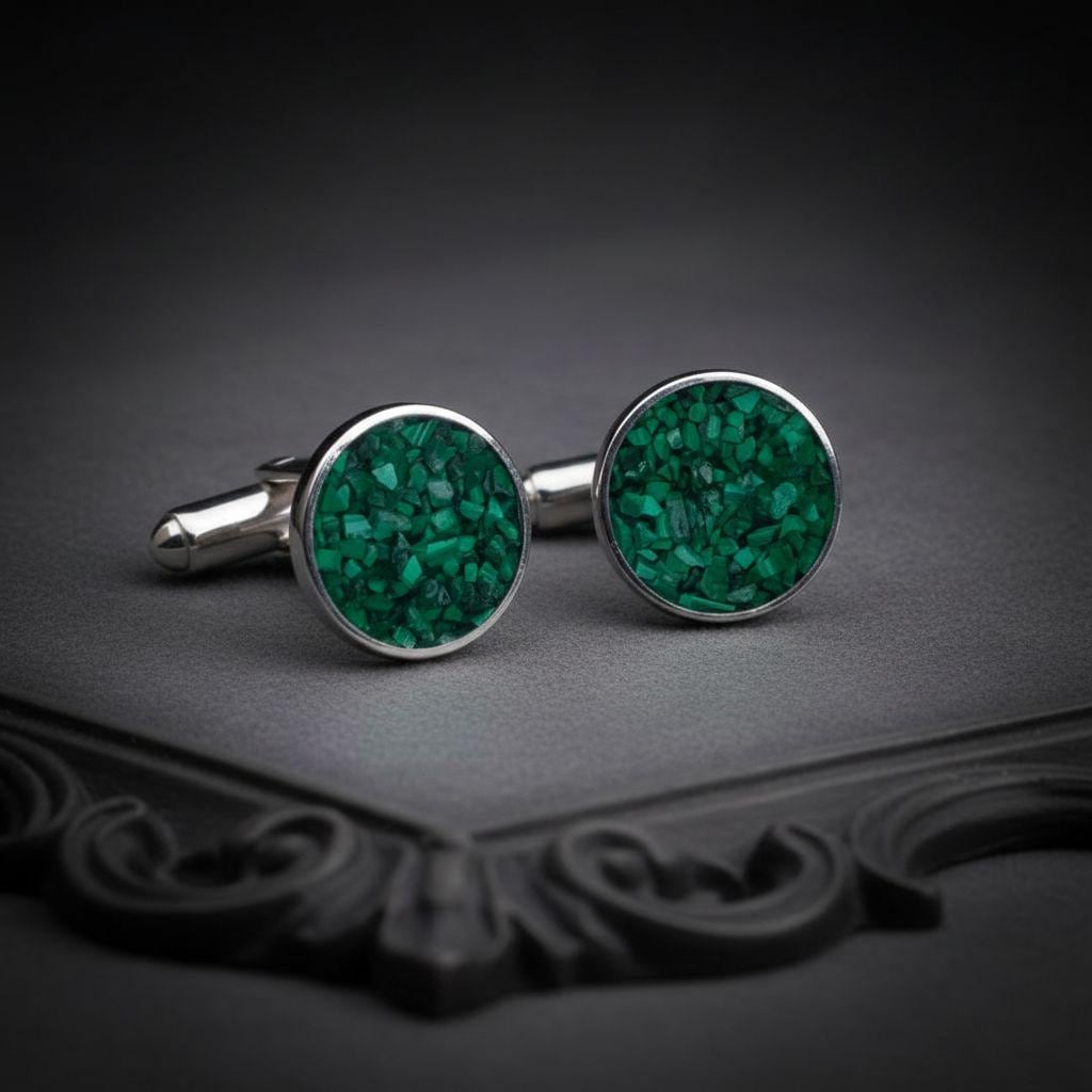 Personalized Malachite Stone Cufflinks | 925 Sterling Silver Mens Jewelry | Minimalist Vintage Gothic Style | Wedding and Anniversary Gift