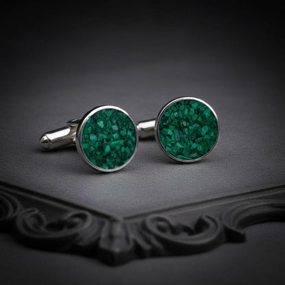 Personalized Malachite Stone Cufflinks | 925 Sterling Silver Mens Jewelry | Minimalist Vintage Gothic Style | Wedding and Anniversary Gift
