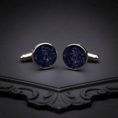 Natural Stone Inlay Cufflinks | 925 Sterling Silver Mens Jewelry | Minimalist Gothic Celestial Style | Anniversary and Groom Gift