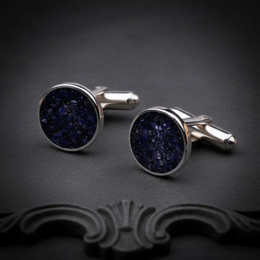 Natural Stone Inlay Cufflinks | 925 Sterling Silver Mens Jewelry | Minimalist Gothic Celestial Style | Anniversary and Groom Gift