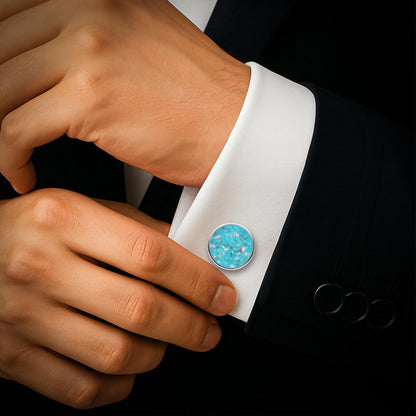 Turquoise Stone Cufflinks | 925 Sterling Silver Mens Jewelry | Minimalist Natural Vintage Style | Wedding and Anniversary Gift