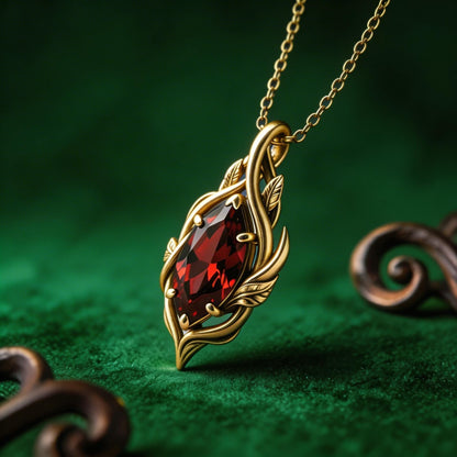 Marquise Birthstone Necklace | 925 Sterling Silver | Botanical Vine Leaf Fantasy Jewelry | Personalized Birthstone Gift