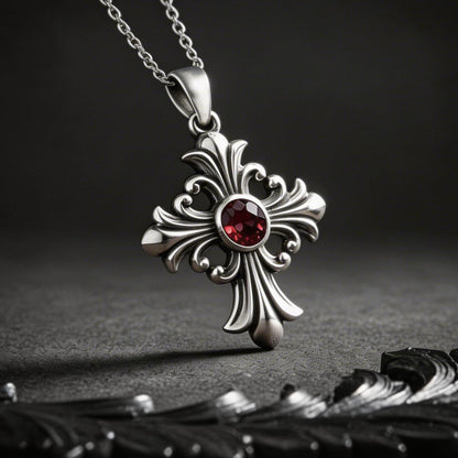 Birthstone Cross Necklace | 925 Sterling Silver | Gothic Baroque Faith Jewelry | Meaningful Spiritual Gift