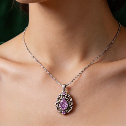 Vintage Amethyst Necklace | 925 Sterling Silver | Gothic Baroque Crystal Pendant | Gift for Her