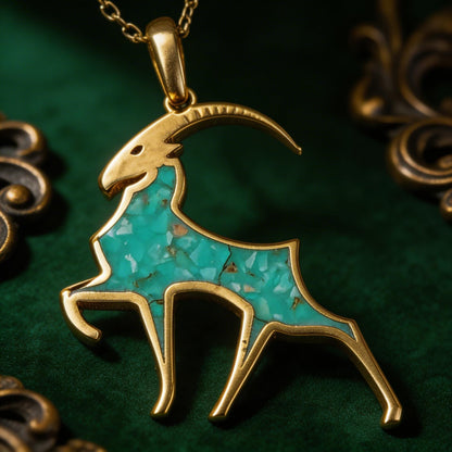 Turquoise Capricorn Goat Necklace: 14K Gold Plated Sterling Silver Birthstone Jewelry