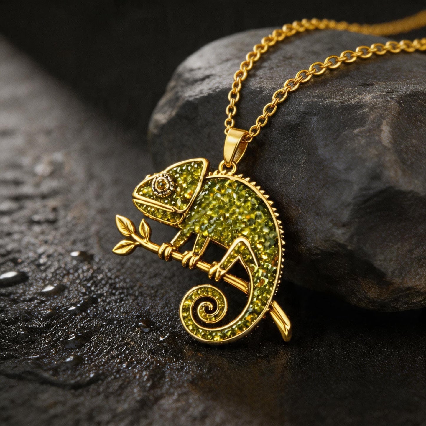 Peridot Chameleon Necklace | 925 Sterling Silver Animal Jewelry | Minimal Color Changing Design | Gift for Creative Souls