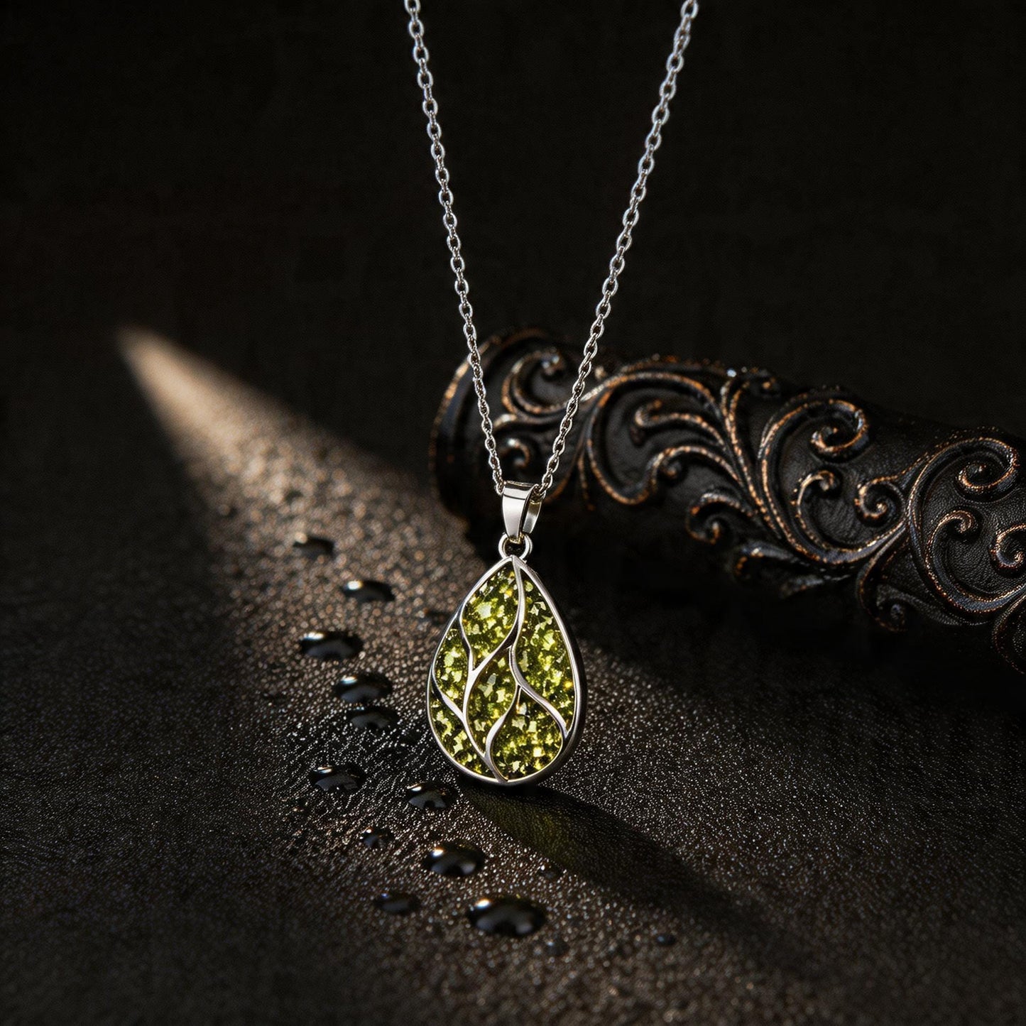Peridot Teardrop Necklace | 925 Sterling Silver Gemstone Inlay | Minimal Elegant Jewelry | Gift for New Beginnings