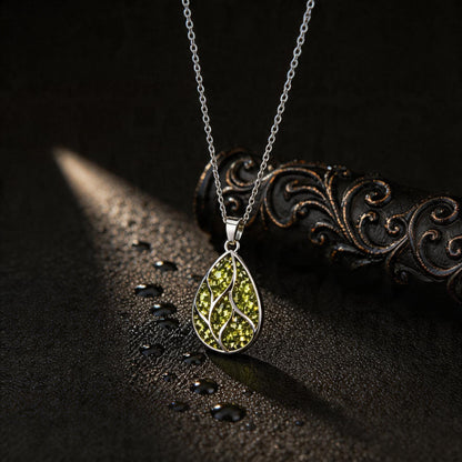 Peridot Teardrop Necklace | 925 Sterling Silver Gemstone Inlay | Minimal Elegant Jewelry | Gift for New Beginnings