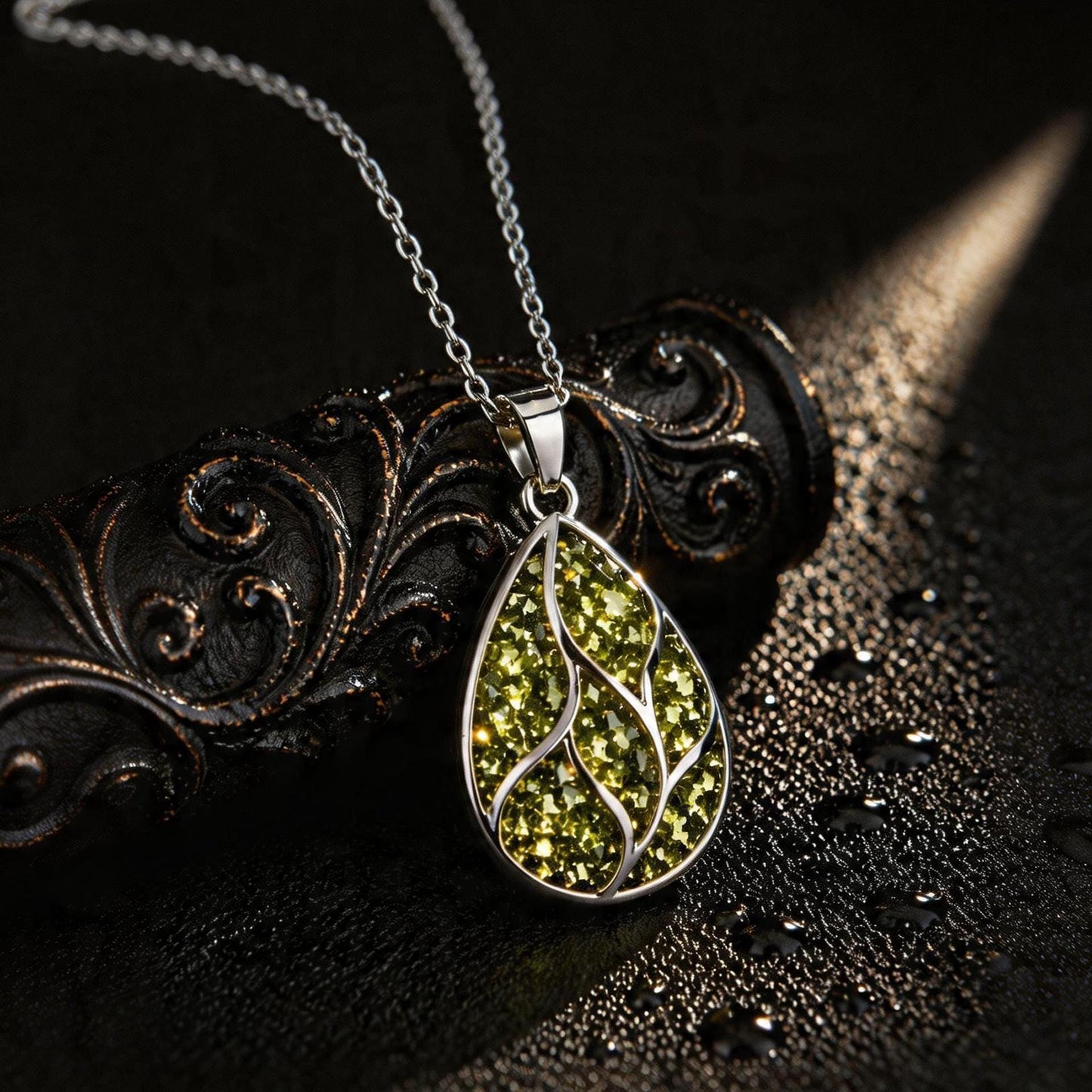 Peridot Teardrop Necklace | 925 Sterling Silver Gemstone Inlay | Minimal Elegant Jewelry | Gift for New Beginnings