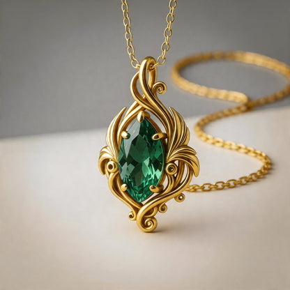 Emerald Flow Necklace | 925 Sterling Silver Pendant | Organic Artistic Nature Jewelry | Spiritual Gift for Her