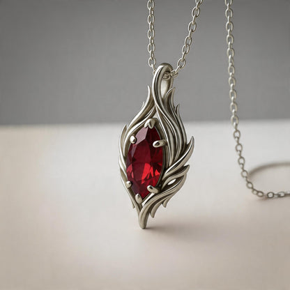Ruby Flow Necklace | 925 Sterling Silver Artistic Pendant | Organic Nature Inspired Jewelry | Romantic Gift for Her