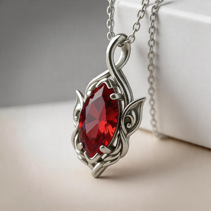 Ruby Flame Necklace | 925 Sterling Silver Elegant Pendant | Romantic Nature Inspired Jewelry | Anniversary Gift for Her