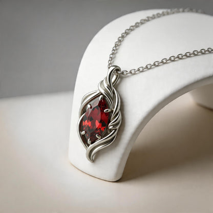 Marquise Birthstone Necklace | 925 Sterling Silver Gold Plated Pendant | Elegant Nature Inspired Jewelry | Personalized Gift for Her