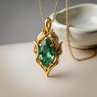 Elf Birthstone Necklace | 925 Sterling Silver Leaf Pendant | Nature Inspired Minimal Jewelry | Personalized Gift for Her