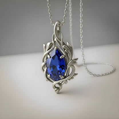 Ruby Teardrop Necklace | 925 Sterling Silver Vine Pendant | Romantic Nature Fantasy Jewelry | Anniversary Gift for Her