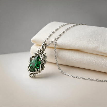 Emerald Teardrop Necklace | 925 Sterling Silver Pendant | Gothic Romantic Nature Jewelry | Anniversary Gift for Her