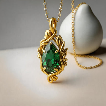 Emerald Teardrop Necklace | 925 Sterling Silver Pendant | Gothic Romantic Nature Jewelry | Anniversary Gift for Her