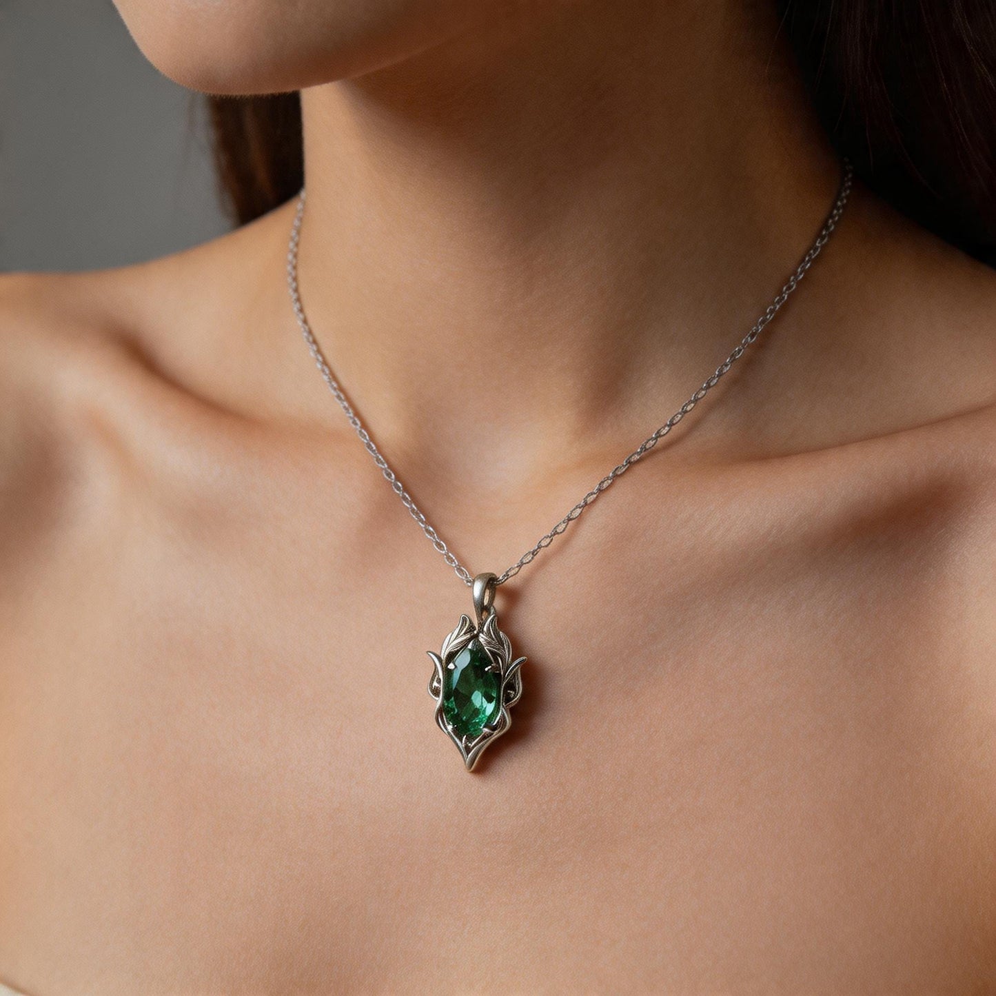 Elf Birthstone Necklace | 925 Sterling Silver Leaf Pendant | Nature Inspired Minimal Jewelry | Personalized Gift for Her