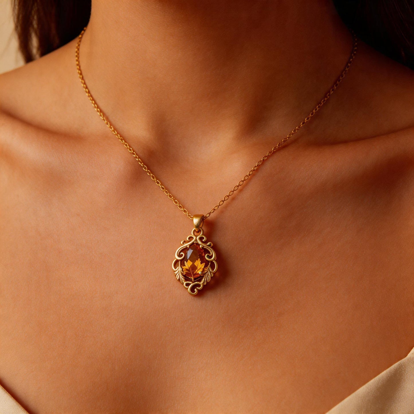 Marquise Yellow Topaz Necklace | 925 Sterling Silver Pendant | Baroque Vintage Romantic Jewelry | Gift for Her