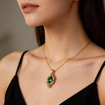Marquise Emerald Necklace | 925 Sterling Silver Gold Plated Pendant | Classic Romantic Vintage Botanical Jewelry | Elegant Gift for Her