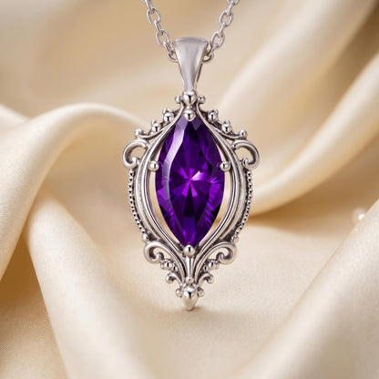 Vintage Birthstone Necklace | 925 Sterling Silver | Ornate Vintage Style | Meaningful Birthday Gift