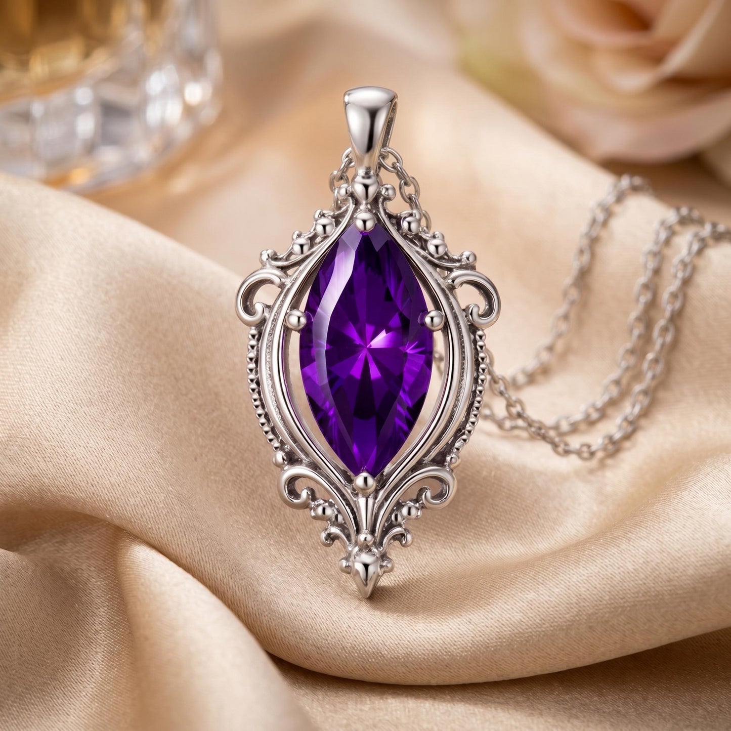 Vintage Birthstone Necklace | 925 Sterling Silver | Ornate Vintage Style | Meaningful Birthday Gift