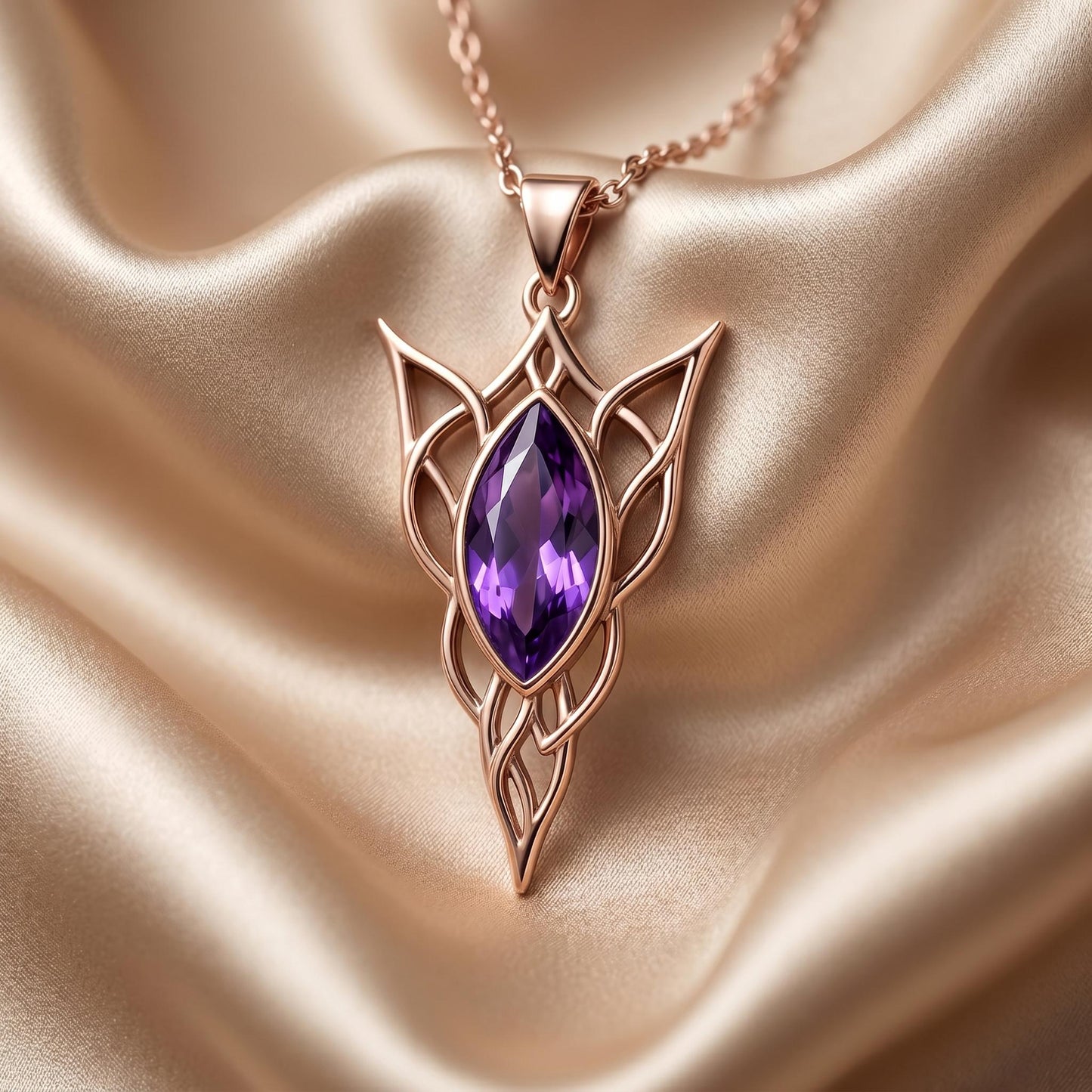 Elven Birthstone Pendant Necklace | Sterling Silver Amethyst | Elven Fantasy & Mystical Design | Meaningful Gift for Her